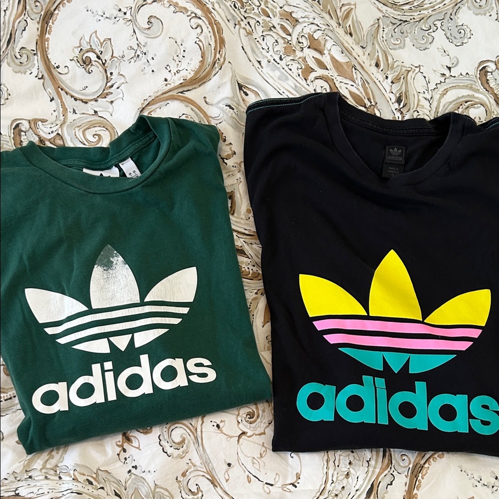 Adidas 2 men’s  t shirts, green is a large black is an XL